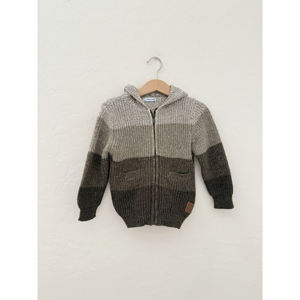 Mayoral Boys 2T Ombre Knit Hooded Cardigan Sweater Full Zip Brown Toddler